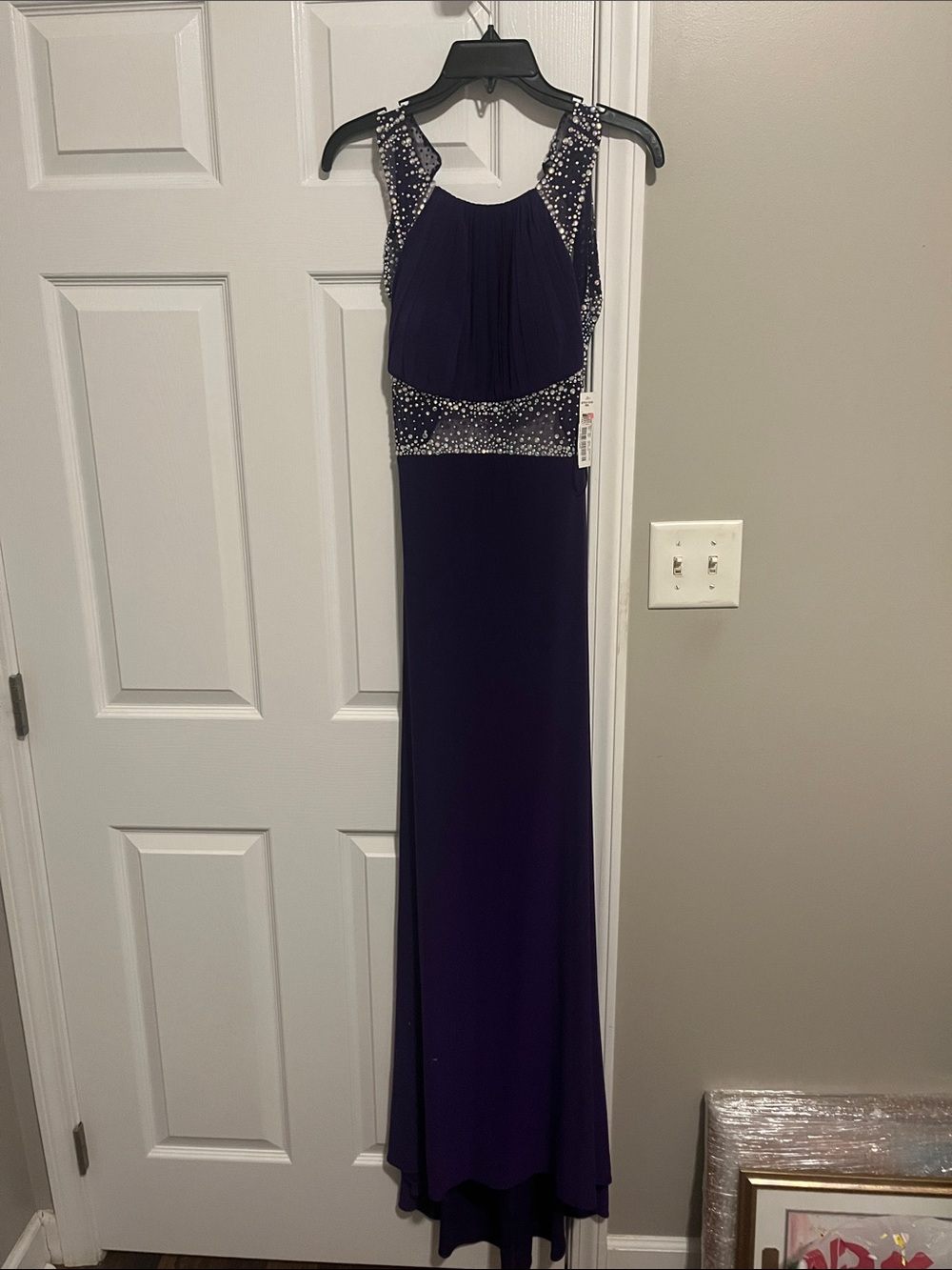 NWT Morgan & Co Purple Backless Prom Dress
